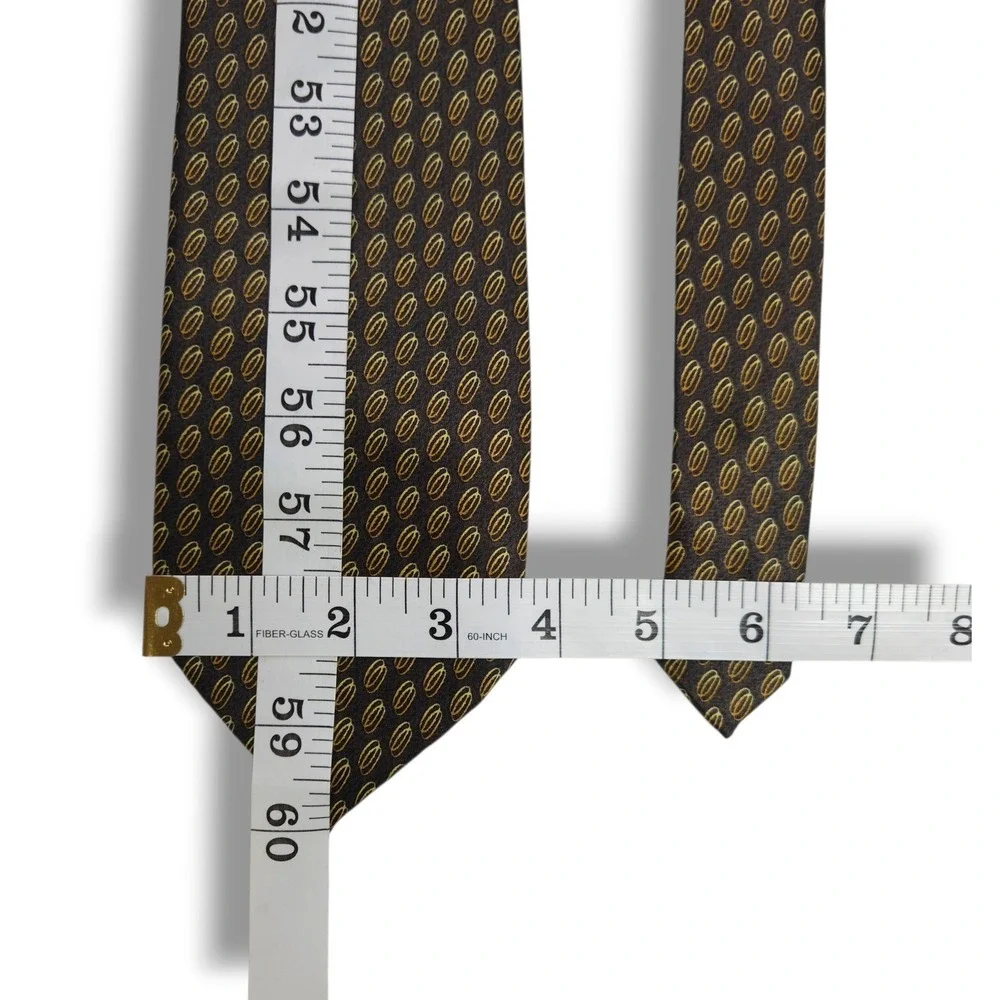 Sette & Bello Silk Necktie Hand Made Geometric Oval Medallion Blue Gold‎ OS